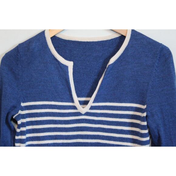 Tory Burch Odessa Merino Wool V-Neck Striped Wool Sweater Blue Small? H12151 - Picture 8 of 16